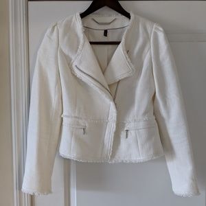 White tweed zip blazer